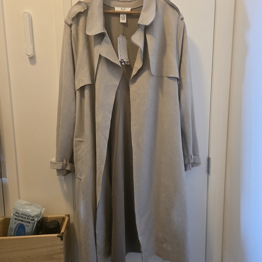 Light Taupe Trench Coat - Women's Classic Long Coat - Ultra Faux Suede No Button